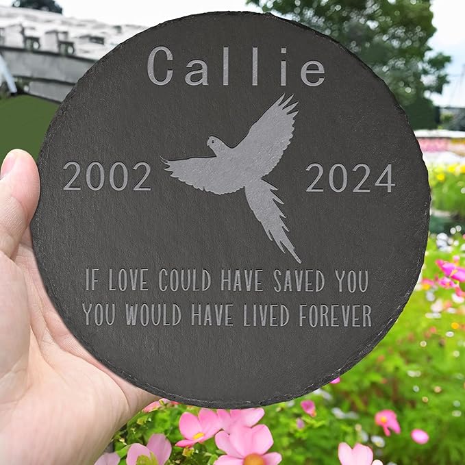 Parrot Memorial Stone Parrot Garden Statue - Parrot Memorial Gifts - Parrot Tombstone - Parrot Loss Gift - Loss of Pet Parrot - Round