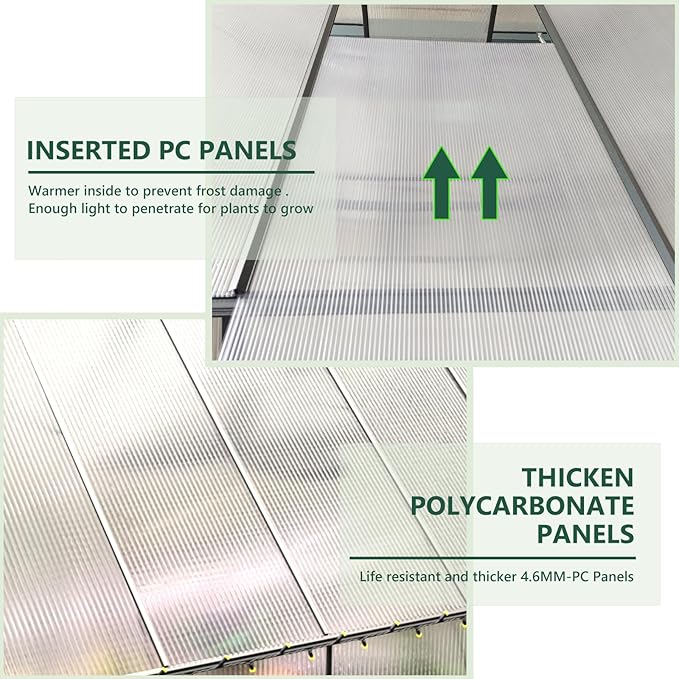8x12 FT Green House for Outside, Greenhouse for Outdoor, Backyard Green House, Walk-in Garden Greenhouse, Heavy Duty Polycarbonate Greenhouses