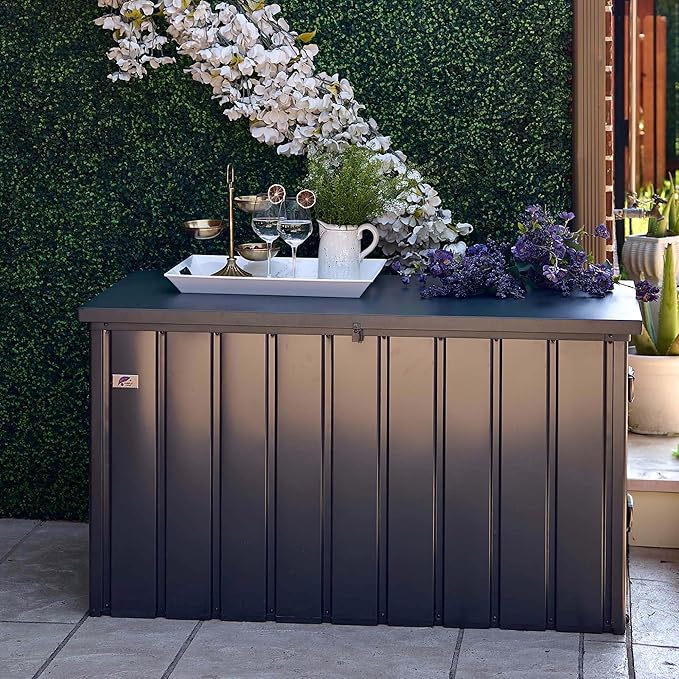 PURPLE LEAF Outdoor Deck Box 120 Gallon Waterproof Lockable Storage Box Container with Lid Deck Organization for Patio Cushions Side Table Pool Accessories Garden Tools, Gray