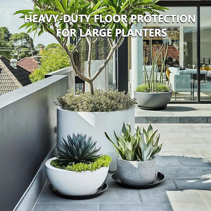 6 Pack 15-Inch Extra Large Black Plant Saucer Trays, Heavy Duty PP Plastic Saucers for Big Flower Pots, Durable Planter Water Catcher Dishes & Strong Garden Patio Drip Trays