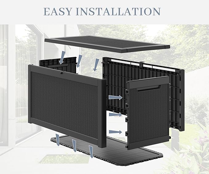 NUNU LAB 260 Gallon Outdoor Storage Box,Resin Large Sturdy Deck Box, Backyard Outside Storage Box Waterproof with Double Wall Panels,Package Delivery Box,Garden Box,Tool Box,Outdoor Hose Storage Bin
