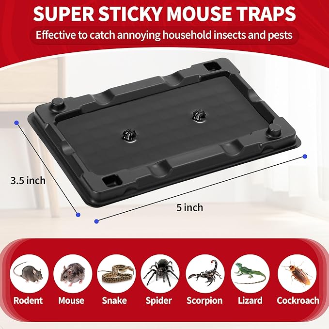 LULUCATCH Mouse Traps, 12 Pack Sticky Mouse Traps Indoor for Home, Pre-Baited Non-Toxic Bulk Glue Traps for Rats, Mice, Mole, Lizards, Pet Safe Pest Control for Home & Garage