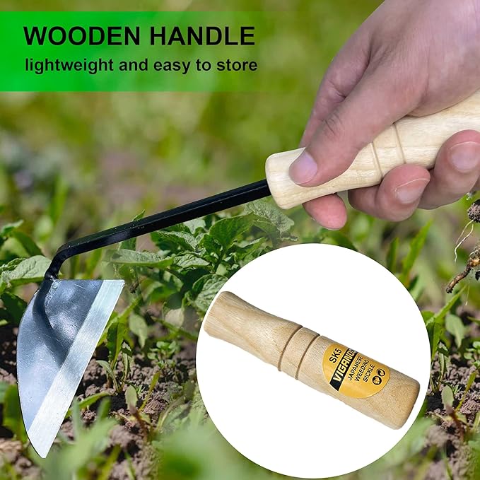 Japanese Wide Blade Garden Tool - Premium Quality Hand Hoes/Weeding Sickle is Very Sharp for Quick Work
