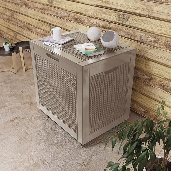 37 Gallon Outdoor Deck Box,Storage Lockable Waterproof Patio Furniture,Garden Tools,Cushions,Pool Accessories Outside Storage Resin Box(Grey)