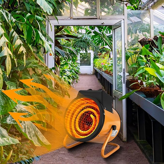 Gardtech Greenhouse Heater with Digital Thermostat, 1500W Portable Outdoor Heater with Overheat Protection, Grow Tent Heaters [Stronger air volume] Fast Heating for Patio, Garage, Flower House(Orange)