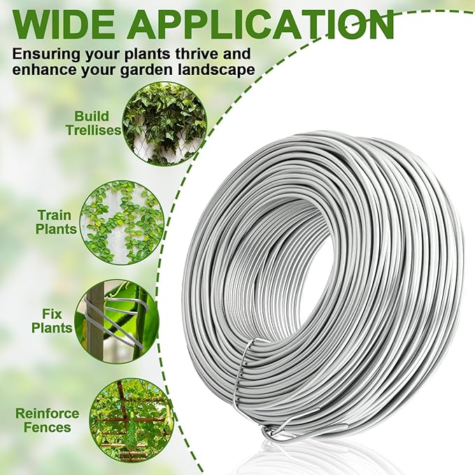 Blulu 200 ft Wire Trellis Kit 16 Gauge Galvanized Coated Steel Garden Wire Trellis with 20 Vine Eye Screws for Outdoor Wall Fence Grape Climbing Plants