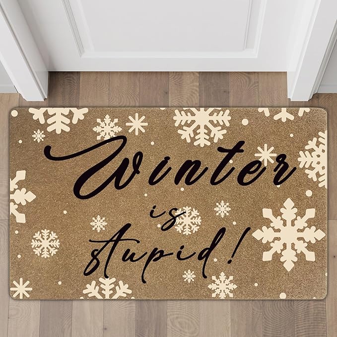 Funny Winter Faux Coir Door Mats Outdoor, Holiday Winter Christmas Door Mat for Home Outside Entryway, Christmas Snowflake Welcome Doormat for Indoor Outdoor Porch Entrance, 17x30 Inch
