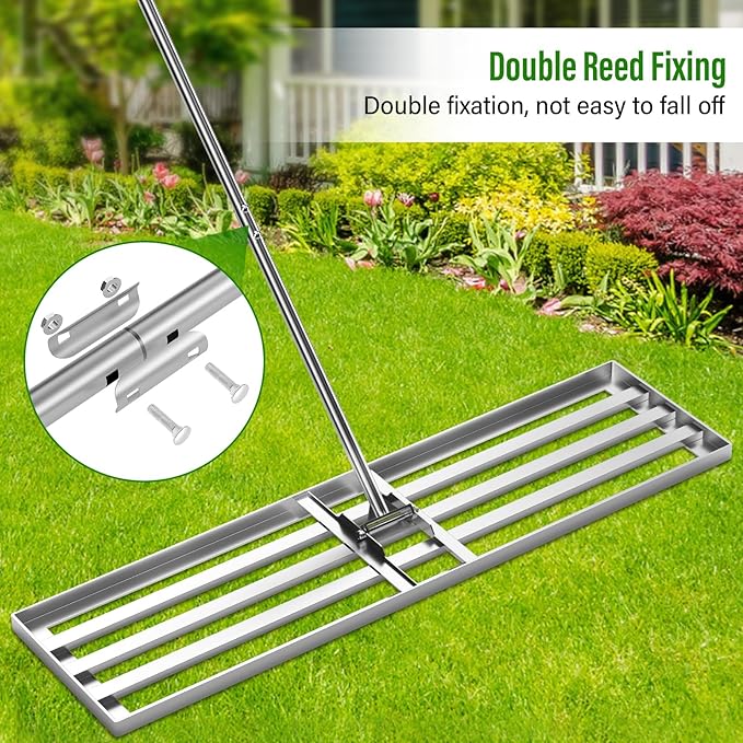 Lawn Leveling Rake,48x12 inch Heavy-Duty Galvanized Steel Landscape Rake with an Adjustable 78'' Extra Long Handle Lawn Leveling Tool for Yard,Backyard,Garden,Golf,Farm,Pasture