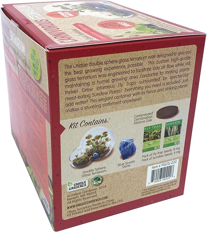 Grow Your Own Venus Fly Trap, Kids Garden Glass Terrarium Starting Kit to Sprout Flytrap and Sundew Plants, Includes Seed and Complete Terrarium Supplies for The Plant to Thrive
