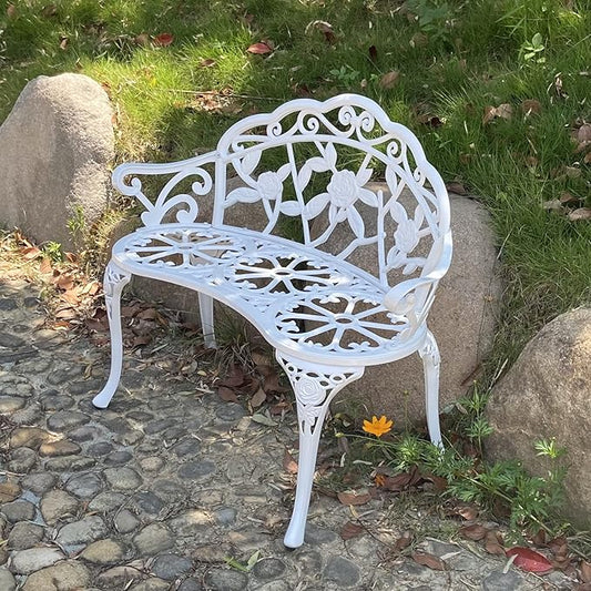 KAILI Garden Bench, Metal Aluminum Rose, Suitable for Garden Porch Park Front Porch Balcony Outdoor (White)
