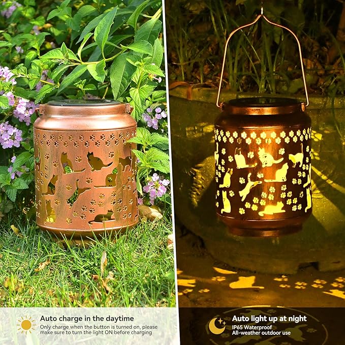 Cat Lover Gifts for Women,Mom,Grandma,Sister,Cat Solar Light , Gift Solar Lanterns for Mother Day Christmas Outdoor Waterproof Lights Led Mason Jar Hanging Lamps Decor for Garden Yard Patio