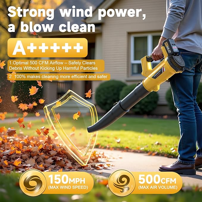 Leaf Blower Cordless with Shoulder Strap, Electric Leaf Blower with 5.2Ah Battery & Charger, Digital Display, Handheld Blower for Lawn Care, Yard, Blowing Leaves, Dust, Snow, Gifts for Men