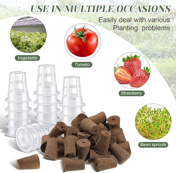 Jutom 60 Pieces Hydroponic Seed Grow Sponges Pod Kit for Indoor and Outdoor Use