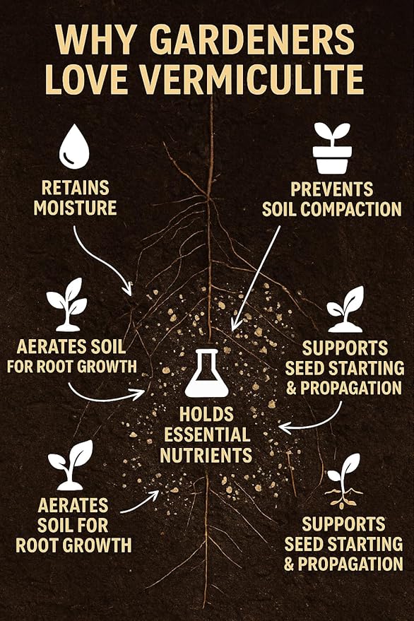 Horticultural Organic Vermiculite for Plants - Medium Grade - Natural Soil Additive for Gardening, Houseplants, Mushrooms, Potted Plants, Hydroponics, Terrariums (3 Quart)