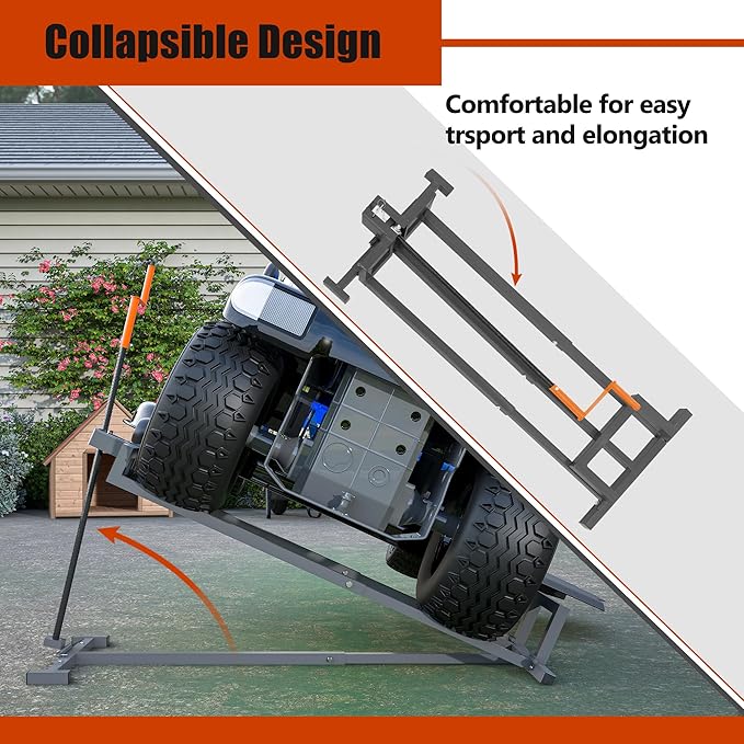 Ride-On Lawn Mower Jack Lift - Telescopic Maintenance Jack for Garden Tractors and Riding Lawn Mowers, 880 lbs Weight Capacity, Manual and Power Tool Handles Included (Grey)