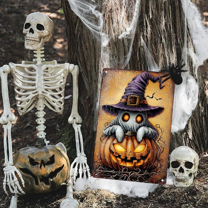 Halloween Pumpkin Vintage Sign Ghost Metal Tin Sign for Home Bar Kitchen Hotel Dining Room Coffee 8x12inch