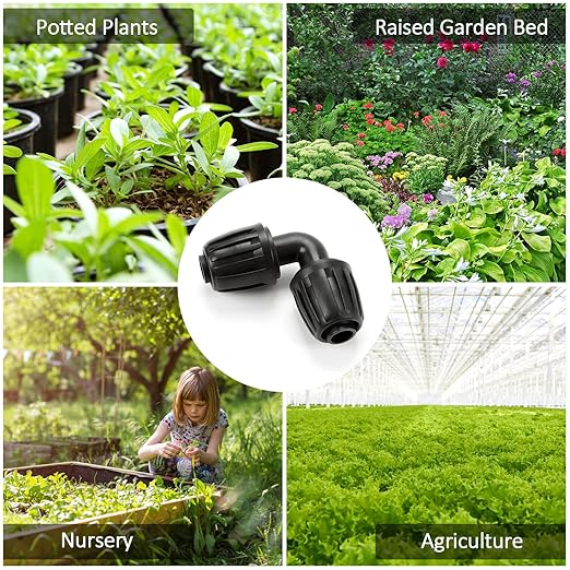 Drip Irrigation Elbow Fittings, 12 Pieces 1/2'' Dripline Locked Barbed Elbow Connectors for 1/2 Inch Irrigation Tubing (1/2" ID x 0.640" OD) 90 Degree Corner for Garden Sprinkler Systems