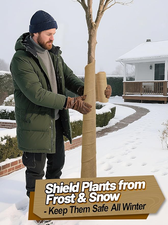 ANPHSIN 4 Rolls Natural Burlap Tree Wraps - 7.8in × 9.8ft Winter Burlap Rolls, Tree Trunk Guard Wrap, Plants Antifreeze Bandage to Protect Bark & Keep Plants Warm