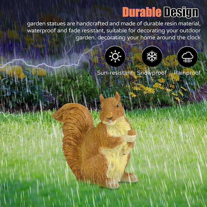 Brown Squirrel Statue with Acorn – Hand-Painted Polyresin Garden Figurine for Lawn & Patio – Small Nature-Inspired Outdoor Décor