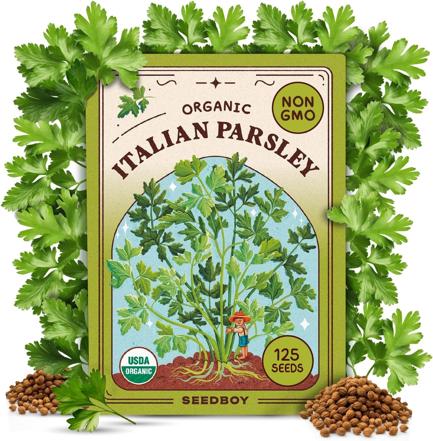 Seedboy Organic Parsley Seeds for Planting Indoor and Outdoor, Non-GMO and USDA Certified Herb Seed Packet for Hydroponic Garden Indoor or Planting Outdoors (Italian Parsley)