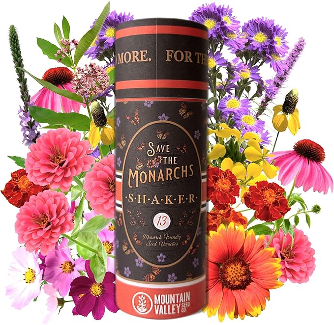 Save The Monarchs Wildflower Seed Shaker - 100,000+ Wild Flower Seeds for Planting - Beautiful Easy to Sow Seed Shaker - 13 Varieties to Attract Monarch Butterflies & Pollinators - Covers ~250 sq ft