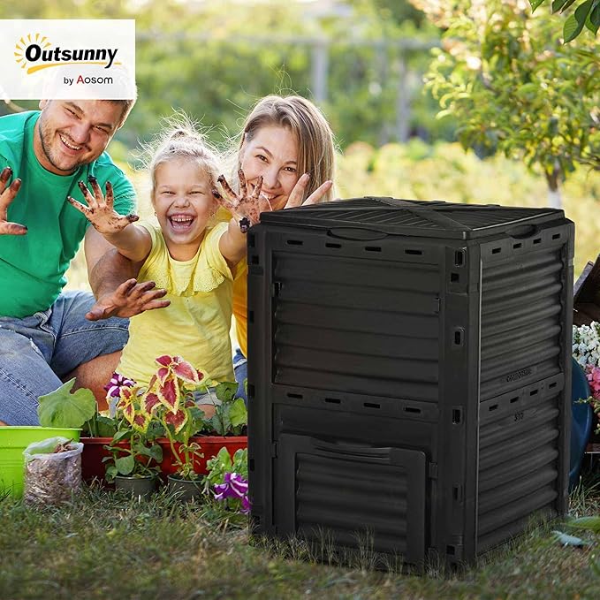 Outsunny Garden Compost Bin 80 Gallon Outdoor Large Capacity Composter Fast Create Fertile Soil Aerating Box, Easy Assembly, Black
