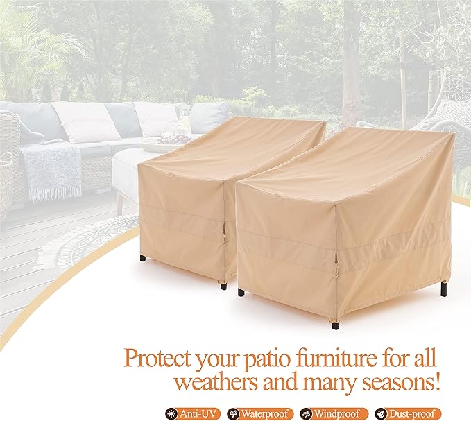 Patio Chair Covers, Heavy Duty Waterproof Outdoor Patio Furniture Covers for Outdoor Chairs, Adirondack Chairs, Tolix Chairs, Beige, 34"W x 36"D x 36"H, 2 Pack