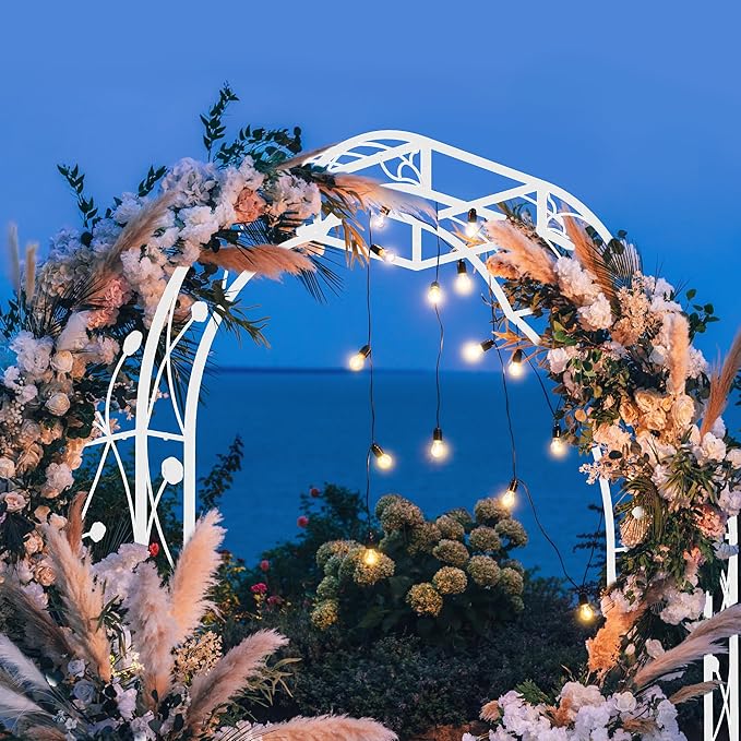 Metal Garden Arch 98.4" H Garden Arbor Trellis for Outdoor Climbing Plants Support Rose Lawn Tall Large Wedding Archway (Cream White, XL)
