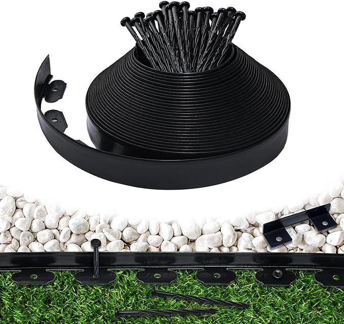 Landscape Edging Border 60 FT 2 Inch Tall with 120 Spikes, Plastic Edging for Landscaping, Garden Edging Border， Flower Bed, Paver and Lawn Edging Border, Black
