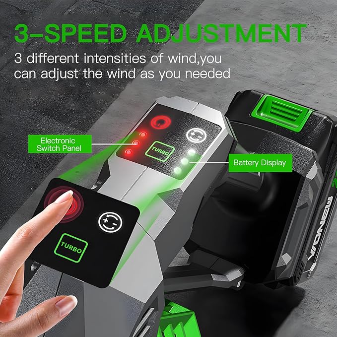 Leaf Blower Cordless, 2x21V 6.0 Ah Battery and Charger, 680CFM 190MPH Electric Blower, 3-Variable Speed & Turbo Mode, Handheld Leaf Blower Battery Powered for Blowing Leaves, Dust, Snow