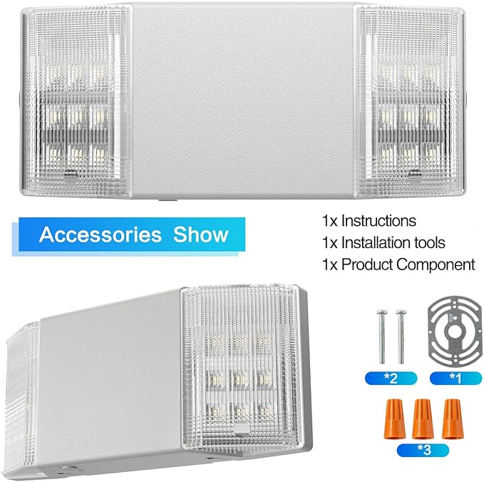 Spectsun 8 Packs Hardwired Emergency Exit Light Fixtures for Business, with Battery Backup, Two Head Adjustable LED Emergency Lighting, UL 924 Certified，AC 120/277V.