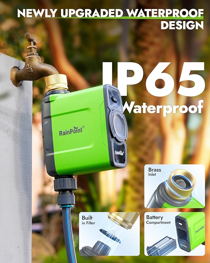 RAINPOINT WiFi Water Timer for Garden Hose, Brass Inlet WiFi Sprinkler Controller, Smart Hose Timer Valve with Antenna Gateway, Automatic Drip Irrigation System/Rain Delay for Garden/Lawn/Yard