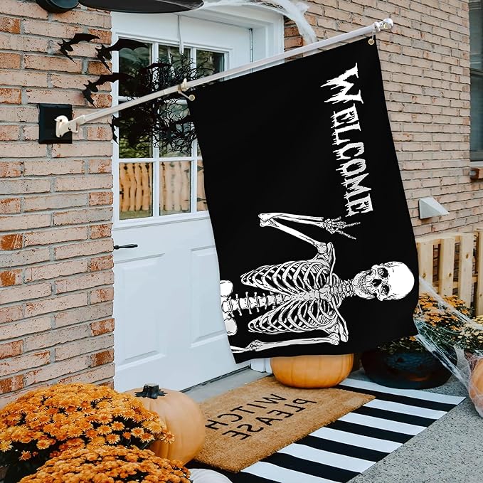 Halloween Flags for Outside 3x5 Ft Halloween Skull Flag Durable Polyester Double Sided Halloween Skeleton Flags for Indoor House Outdoor Yard Holiday Banner Signs Decorations