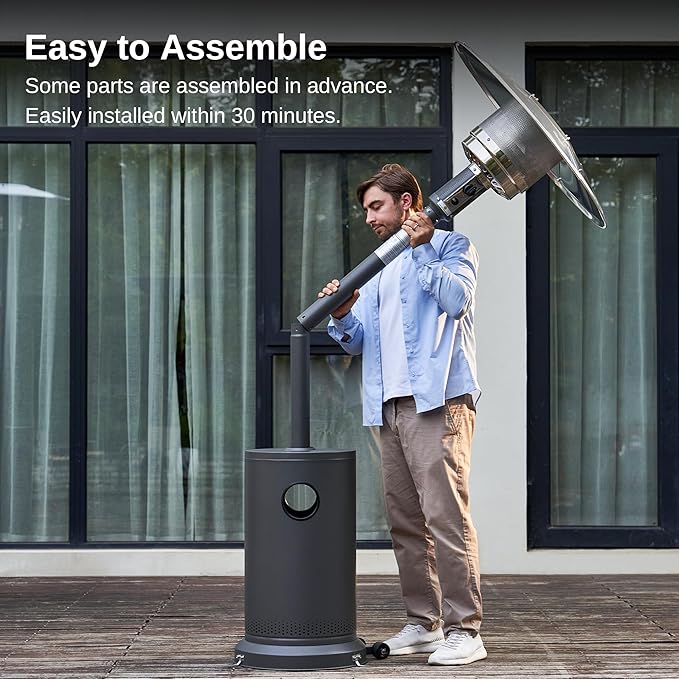 EAST OAK 50,000 BTU Patio Heater for Outdoor Use With Round Table Design, Double-Layer Stainless Steel Burner and Wheels, Outdoor Patio Heater for Home and Commercial, Gray, 31.9 x 31.9 x 86.6 inches