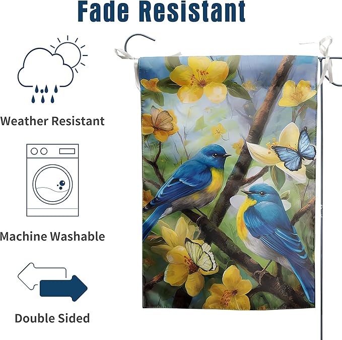 Summer Garden Flags Floral Bluebird Garden Flag Flower Spring Yard Flags for Outside 12x18 Double Sided Outdoor Front Porch Decor