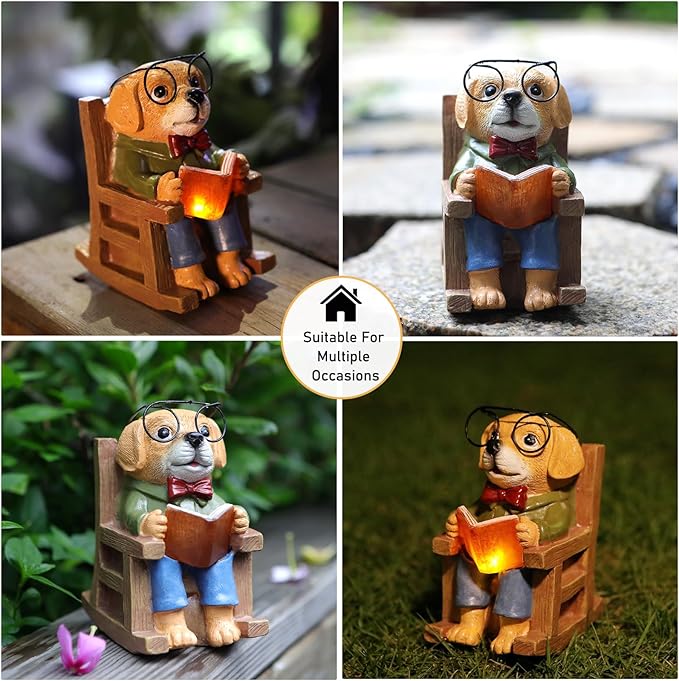 Outdoor Fall Decor Statues Dog Figurines Fairy Garden Accessories Outdoor Solar Lights,Yard Art Patio Porch Balcony Home Lawn Ornaments, Memorial Gifts for Women Mom Grandma