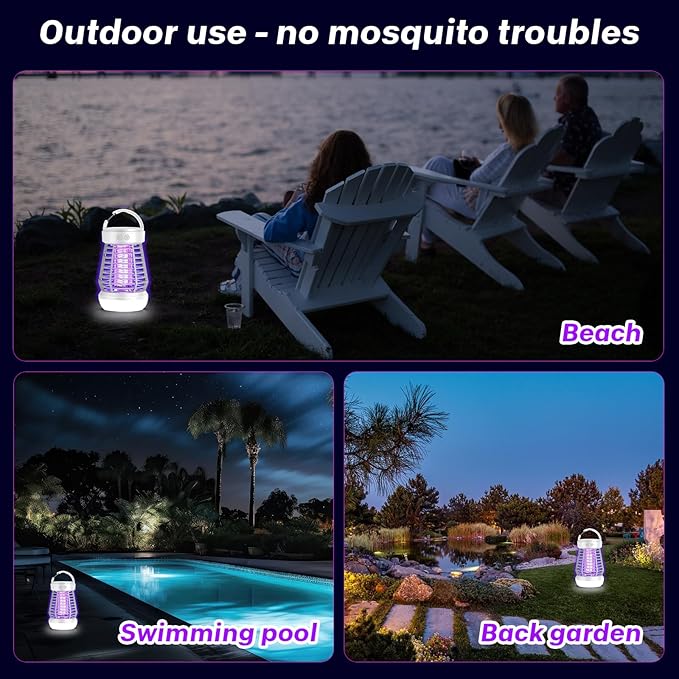 Upgraded Fly Traps,3 in 1 Bug Zapper Outdoor & Indoor, Electric Mosquito Killer Lamp with 2000V Grid & On/Off Switch, Mosquito Traps for Kitchen, Patio, Backyard, and More (White)