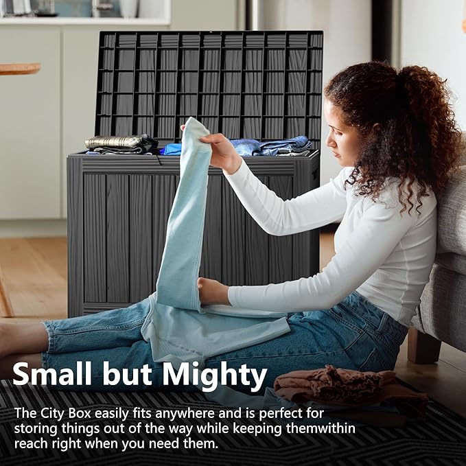 45 Gallon Deck Box,Resin Outdoor Storage Box with Lockable for Patio Furniture, Pool Accessories, Garden Tools Waterproof Outside Storage Box, Black