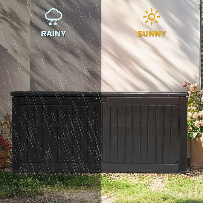 DWVO 260 Gallon Resin Outdoor Storage Box, XXL Double-Wall Waterproof Deck Box with Divider, Doubles as Table or Seating with 1000 lbs Capacity, Lockable (Black)