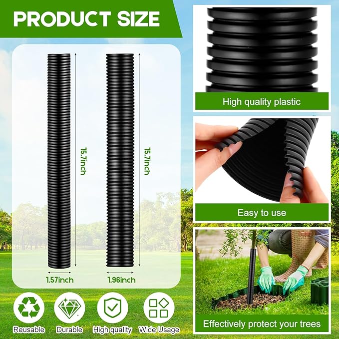 20 Pcs Corrugated Tree Guards Saplings Tree Trunk Protectors from Deer Tree Tubes Guard Tube Wraps to Protect Bark, Sapling from Rodents, Mowers, Animals (15.7 x 2, 15.7 x 1.5,Black)