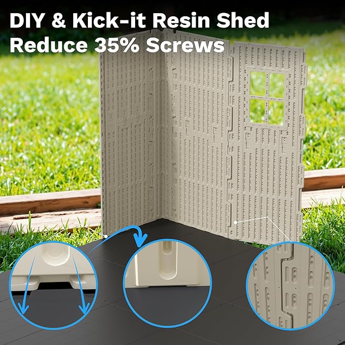 Devoko 10 x 10 FT Plastic Outdoor Storage Shed with Windows, Resin Tools Shed with Floor Large Storage Garden Shed for Patio,Garden, Backyard, Lawn, Beige