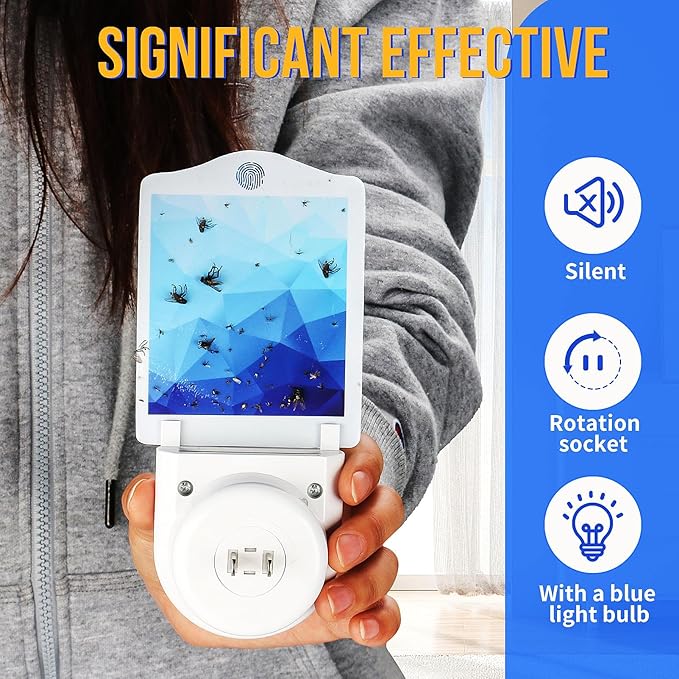 Flying Insect Trap, Plug-in Fruit Fly Traps for Indoors, (2 Devices + 12 Refills) Fly Traps Indoor, Fly Bug Zappers, Fly Catch Mosquitos, Flies, Fruit Flies, Moths, Gnats for Home Safe