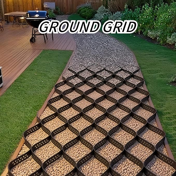 Ground Grid Black Base Grid, Durable Ground Reinforcement for Gardens Yards Pathways Slopes, Parking Landscaping (40x4Ft x 3Inch)