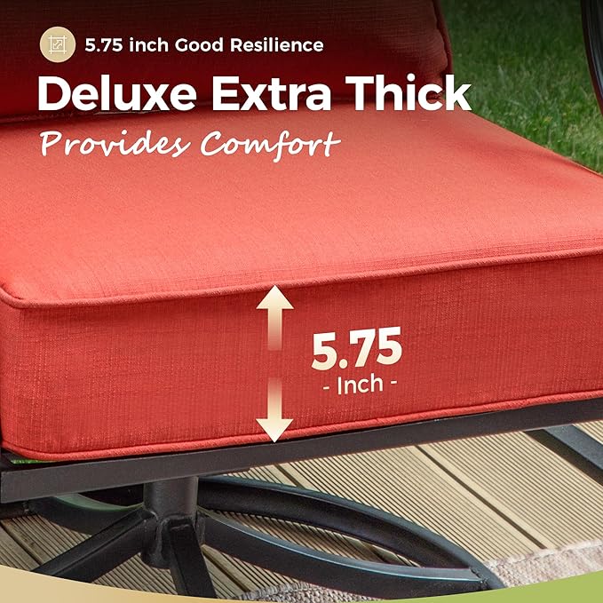 Patio Furniture Set, 4 Pcs Metal Outdoor Conversation Set, 2 Swivel Chairs and 3 Seater Sofa with 5.75" Extra Thick Cushion and Gas Fire Pit Table for Backyard Deck, Red