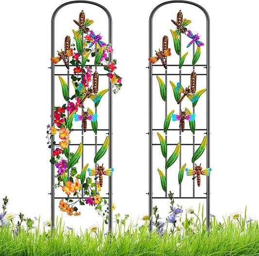 2 Pack Garden Trellis for Climbing Plants Outdoor, Metal Arched Fence Trellis Plant Climbing Support Decorative, Plant Trellis Indoor for Vines Flowers Vegetables Wall Brackets, 60" x 11"