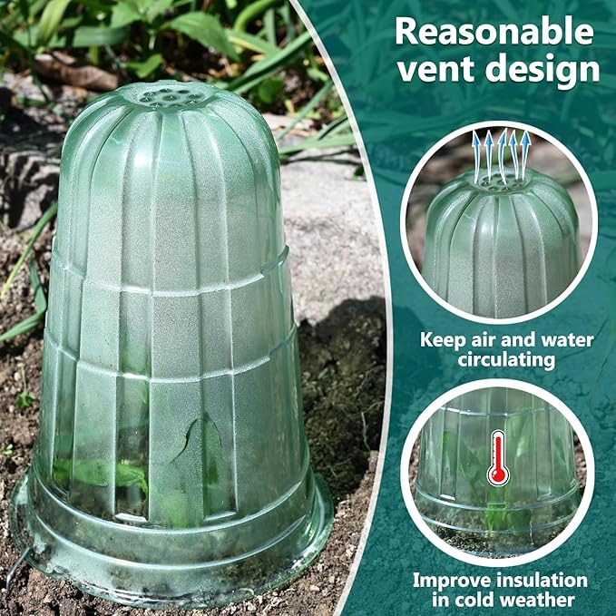 20 Pack Garden Cloches for Plants, Reusable Bell Plant Protector, Garden Protection from Animals Snails Birds Chickens Insect, 9.85" H X 7.3" D (Green)