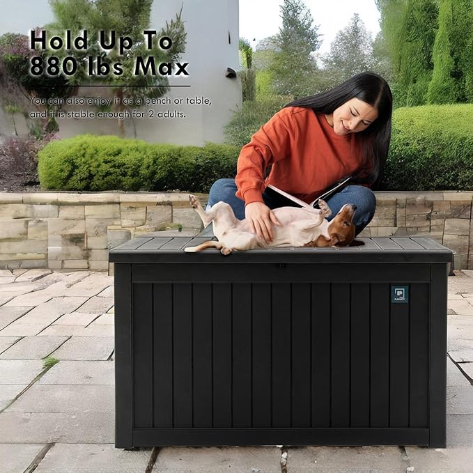 Heavy Duty Storage Box,230 Gallon Black Outdoor Storage Box is Made of Resin for Outdoor, Patio or Indoor Use.