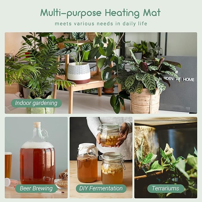 LUXBIRD Daisy Chain Plant Heating Mat with Thermostat,Timing Function Countdown, 10"x 20.75" (4 Pack)