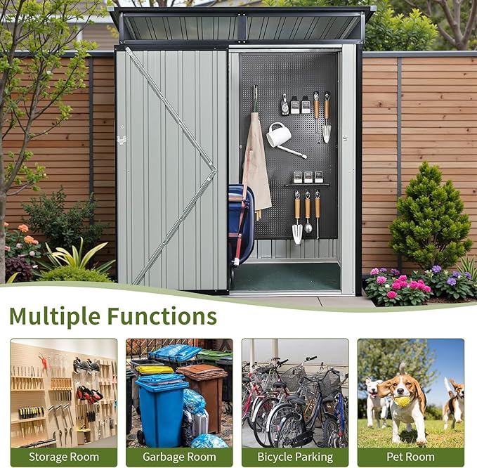 5x3 FT Black Outdoor Metal Storage Shedfor Tools, Lawnmower, Bikes & Outdoor Gear, Lockable, Waterproof & UV-Resistant Heavy-Duty Steel 3x5 Shed for Backyard, Patio & Lawn, Easy Assembly