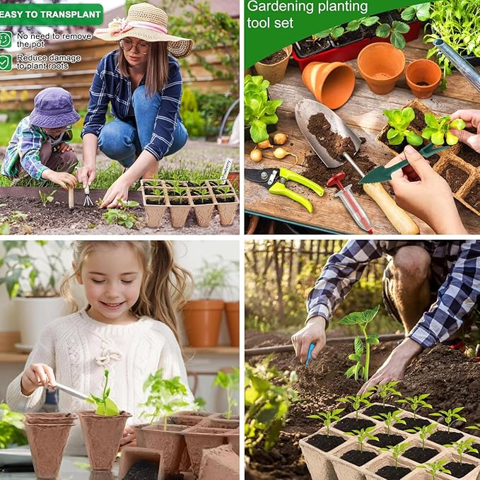 LSCQYYCC-10 Packs Seedling Starter Trays 120 Cells, Biodegradable Seed Germination Trays Plant Starter Peat Pots for Seedlings